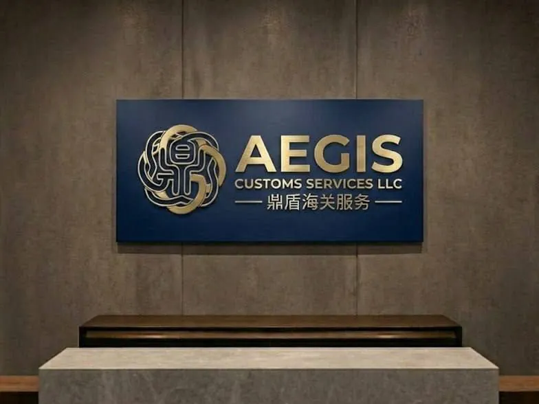 Aegis Customs Services signage with the Chinese name 鼎盾海关服务
